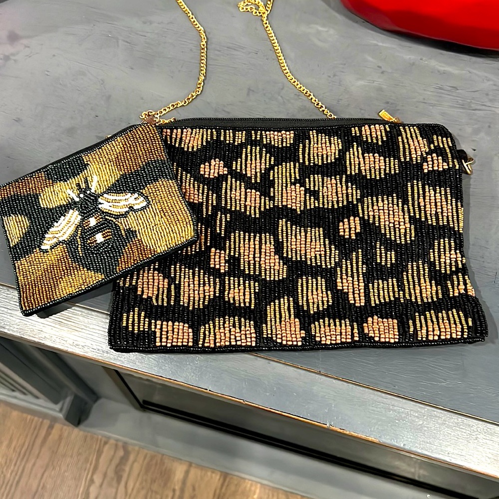 Beaded shoulder or crossbody bag with pouch